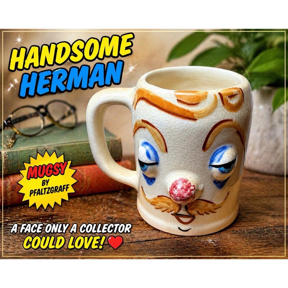Vintage Handsome Herman Mug Mugsy Pfaltzgraff Pottery Face Mug York PA